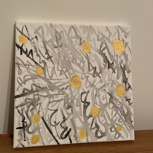 NEW Black and Gold Abstract Artwork (8x8inch Canvas Painting) - Picture 5 of 7